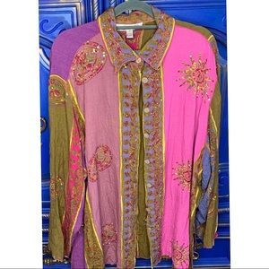 Silhouettes 3X Multicolor Beaded Sequin Shirt